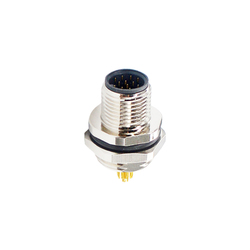 M12 12pins A code male straight rear panel mount connector M16 thread,unshielded,solder,brass with nickel plated shell